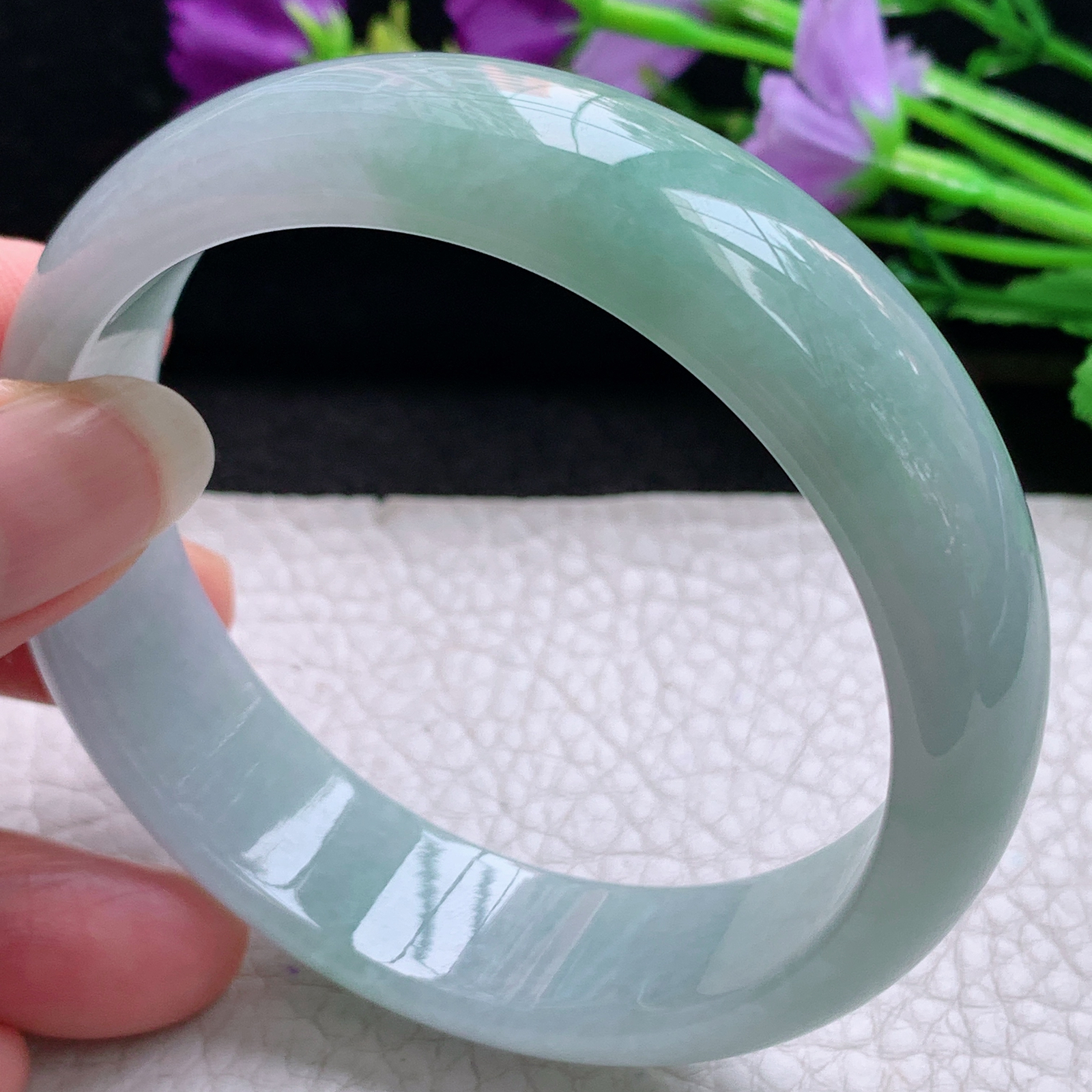 nr清新款59/16.5/7.2轮胎镯 缅甸翡翠A货玉手镯精美飘绿正圈玉手环