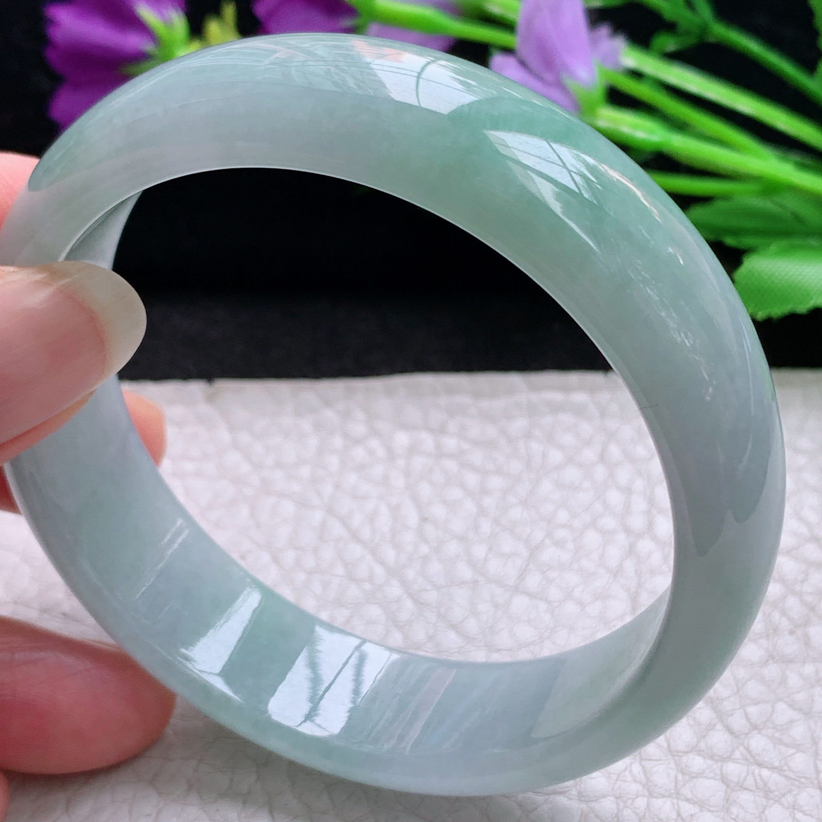 nr清新款59/16.5/7.2轮胎镯 缅甸翡翠A货玉手镯精美飘绿正圈玉手环