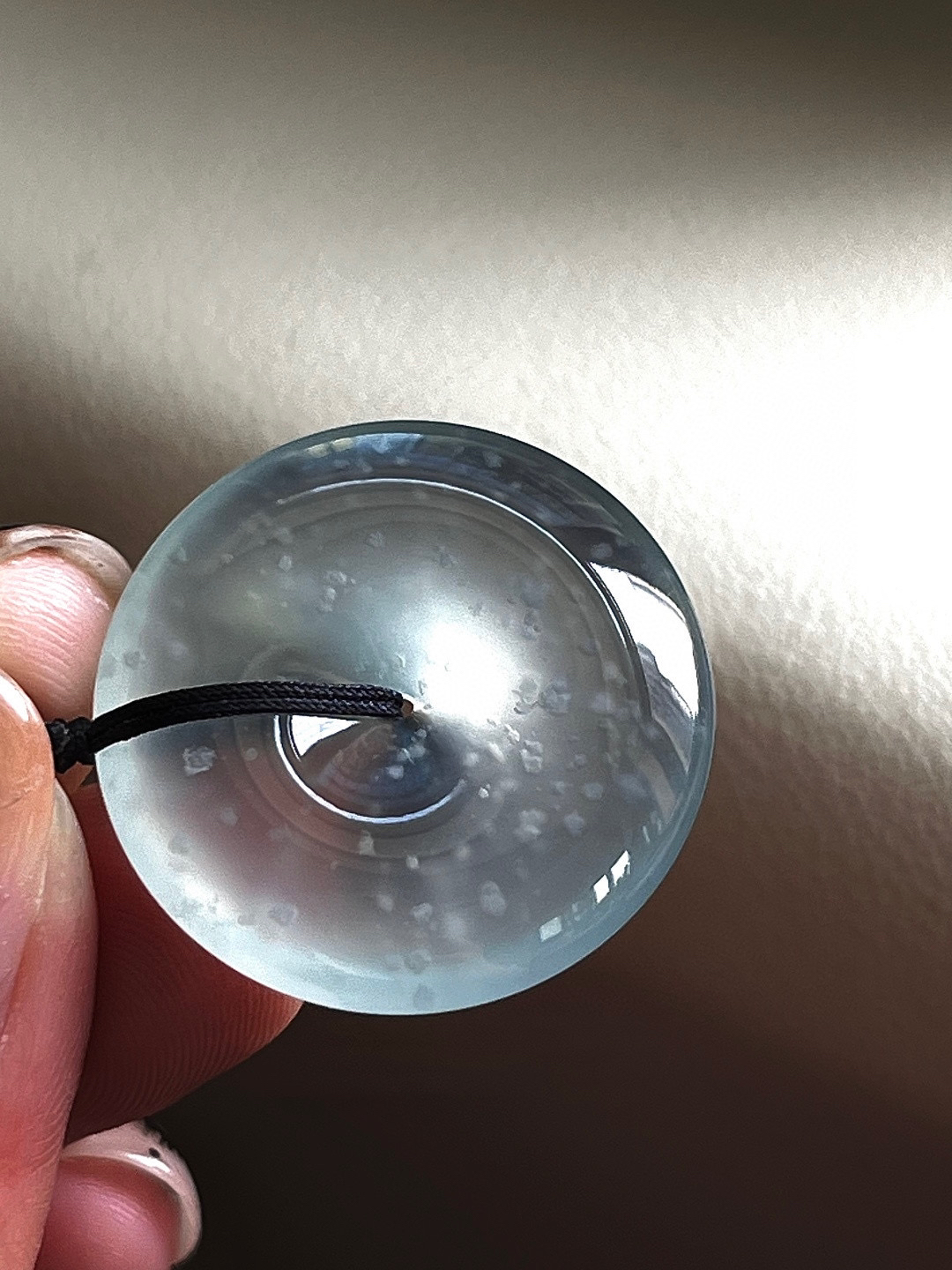 【平安扣】点点木那雪花棉，清莹起光尺寸：25*5.2