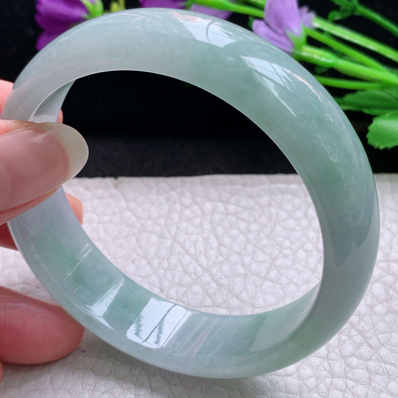 nr清新款59/16.5/7.2轮胎镯 缅甸翡翠A货玉手镯精美飘绿正圈玉手环