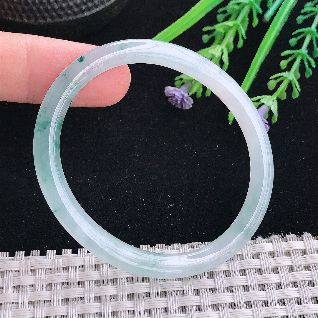 实拍A货翡翠51.5/45.5/5.1/6.1老坑冰种飘花贵妃手镯叮当镯手环