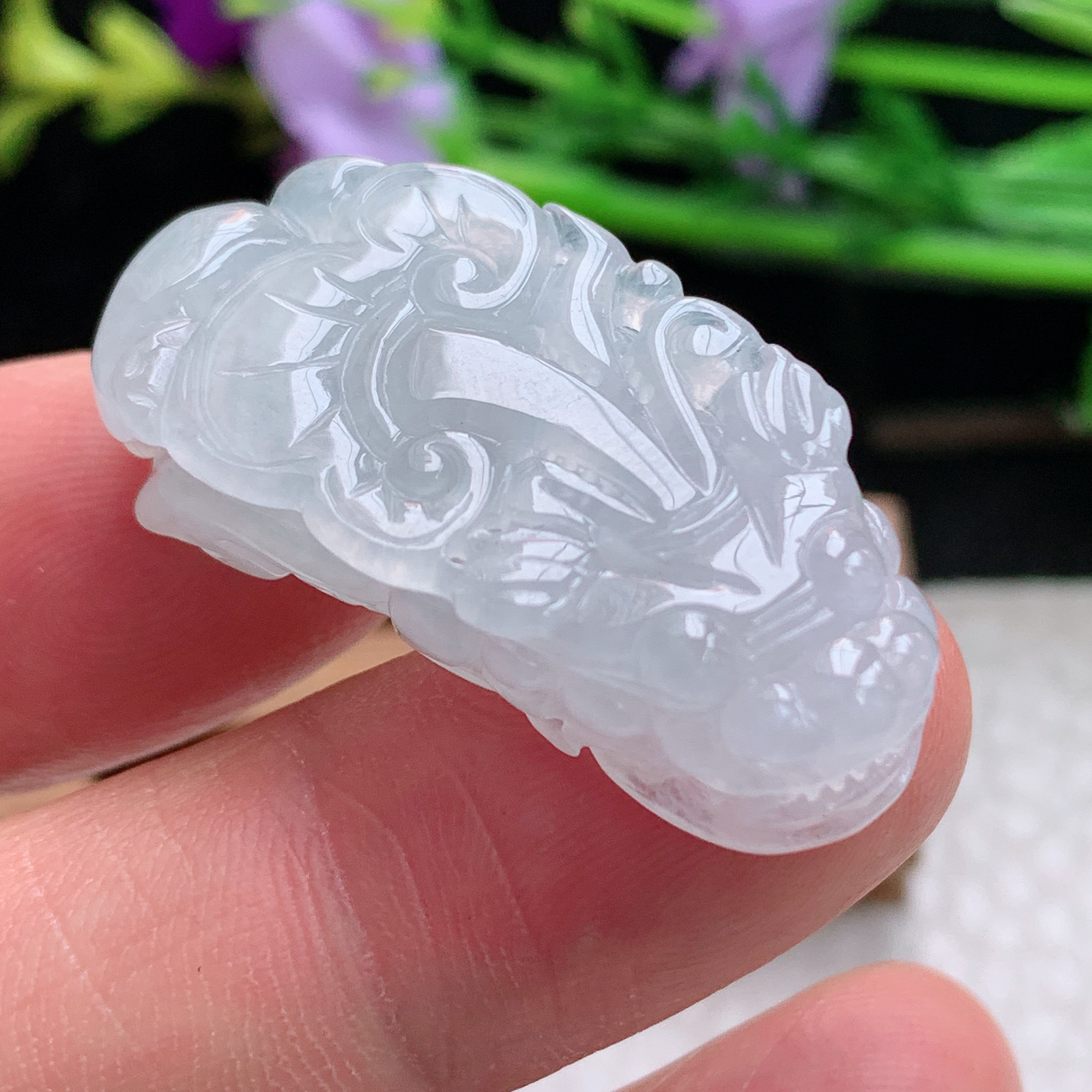 xo实拍33*16*9缅甸翡翠a货冰纯招财貔貅 玉皮休挂件 玉坠