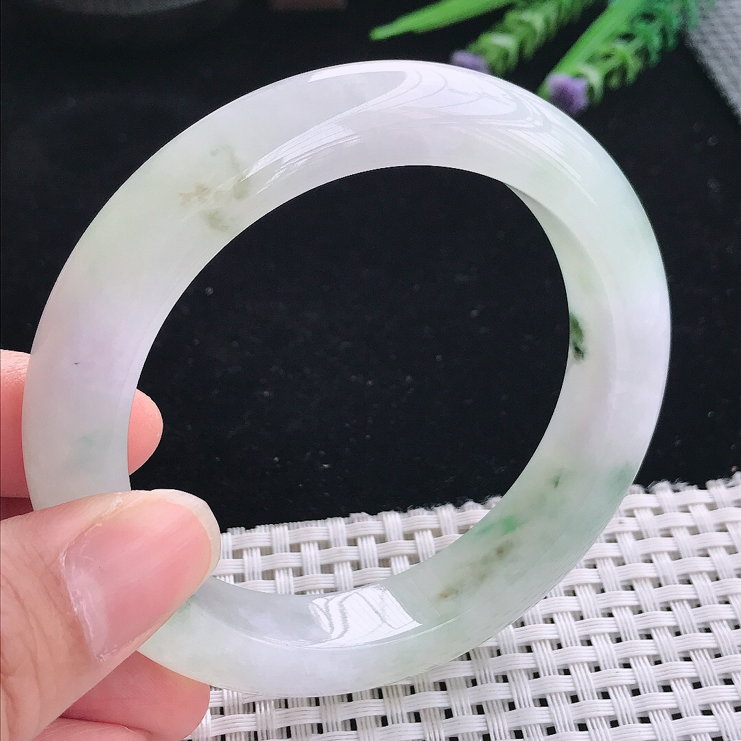 实拍A货翡翠60/12.8/10老坑冰胶水灵冰飘花手镯玉镯手环