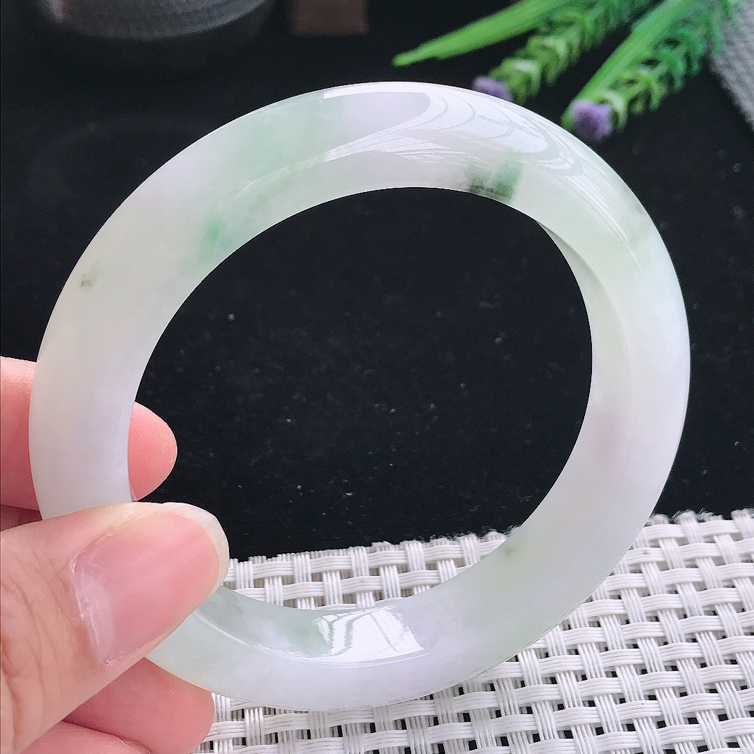 实拍A货翡翠60/12.8/10老坑冰胶水灵冰飘花手镯玉镯手环