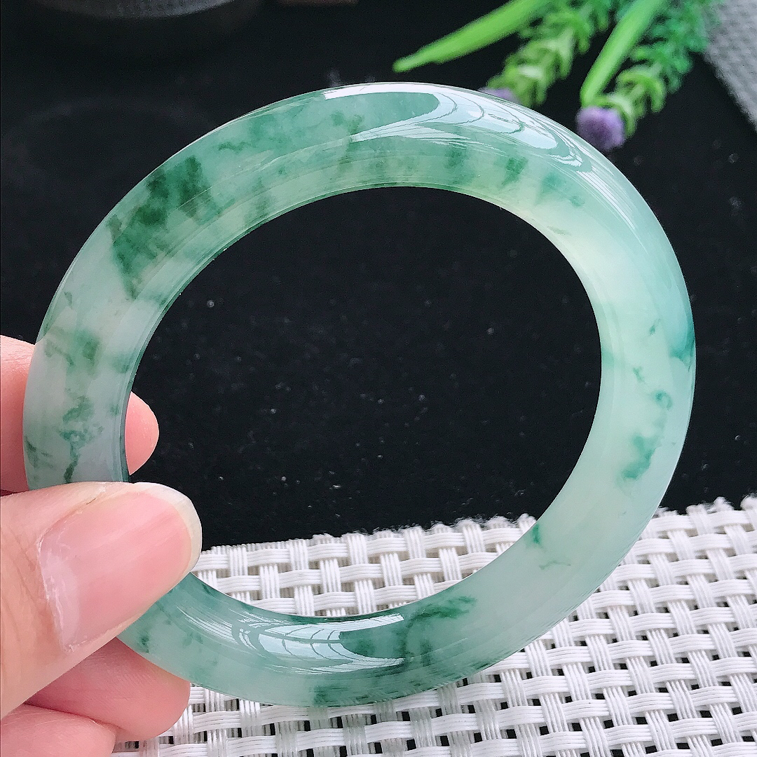 实拍A货翡翠56/10.8/10.6老坑冰胶果冻冰飘花圆条手镯玉镯手环珍藏佳品