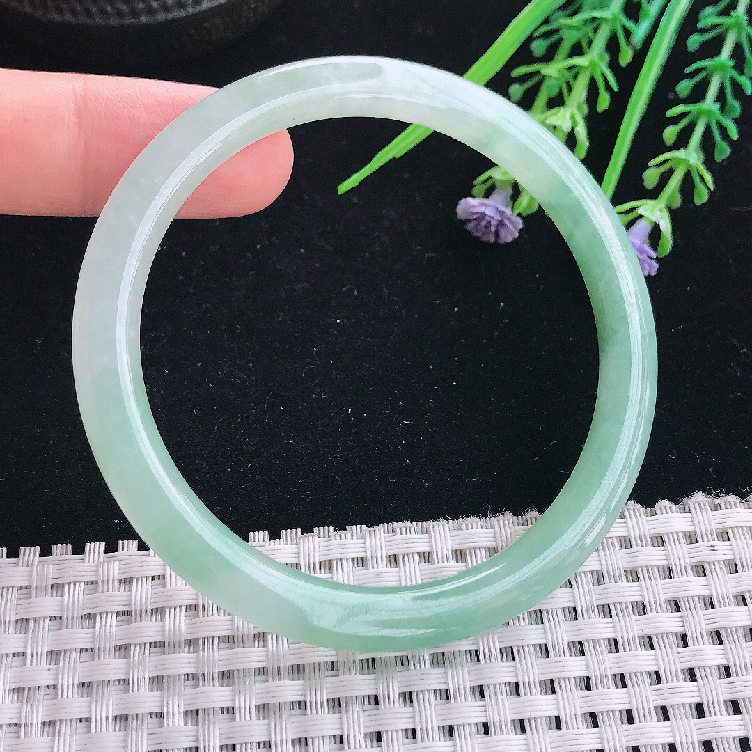 实拍A货翡翠57/6.2/7.4老坑秀气冰晴绿叮当手镯玉镯手环