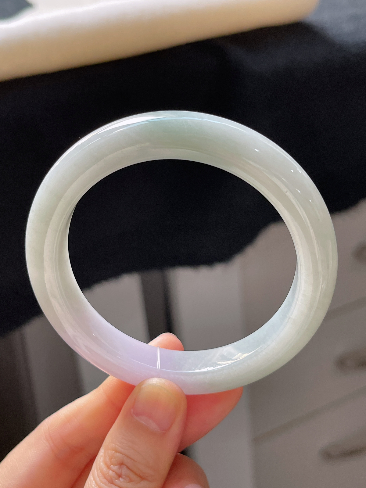 正圈55.4圈口，翡翠糯化种春带彩手镯