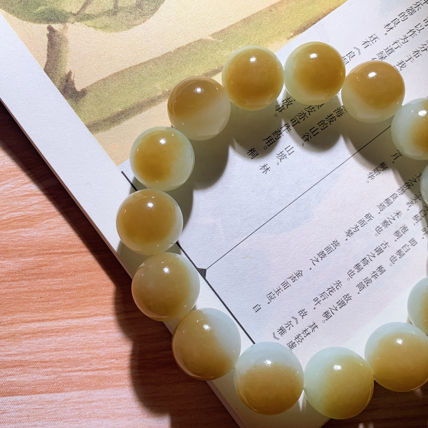 新疆和田玉且末糖半山半水手串 且末糖手串 单颗尺寸15重75.8克。玉质细腻油润。手推出油。品相大气 lt260323