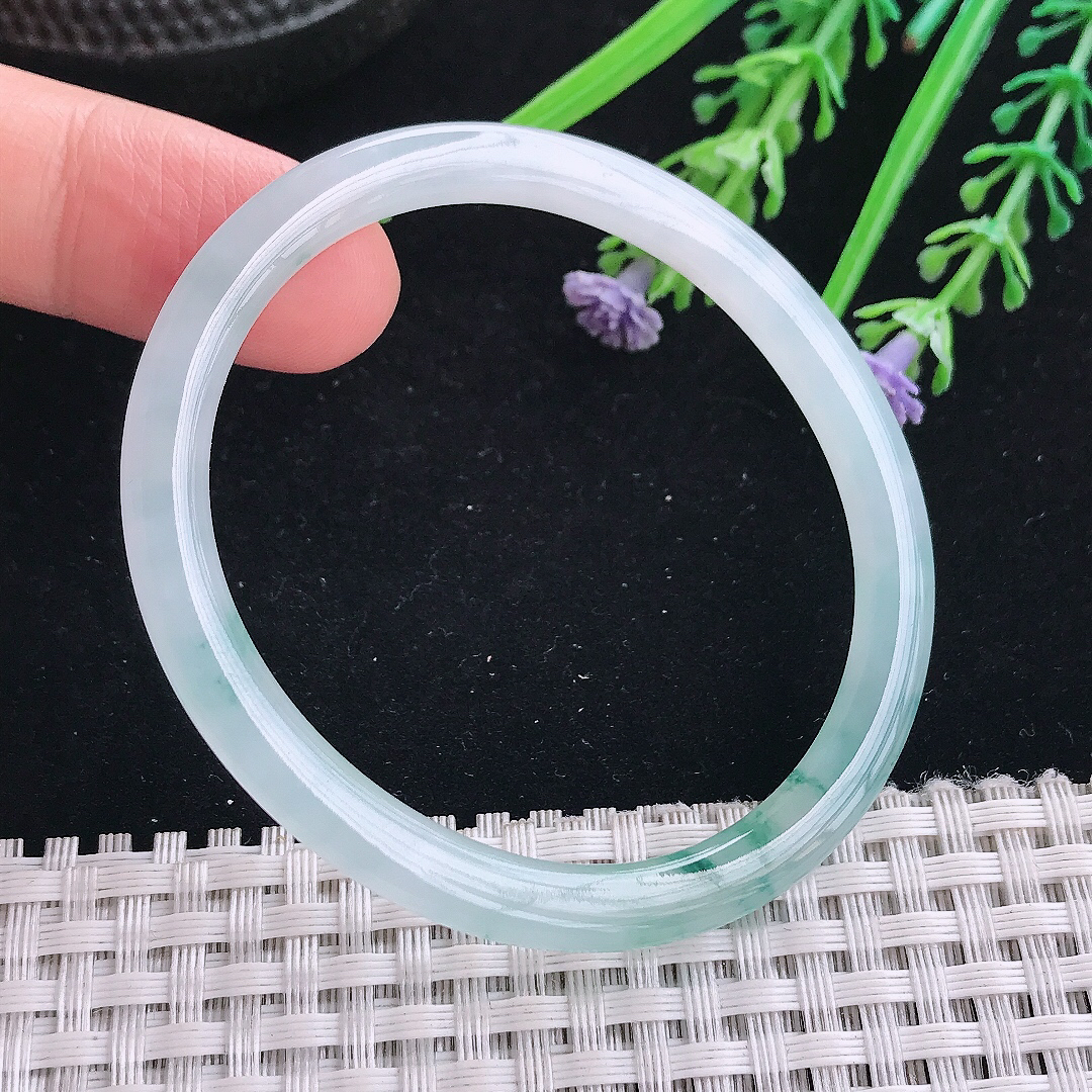 实拍A货翡翠51.5/45.5/5.1/6.1老坑冰种飘花贵妃手镯叮当镯手环