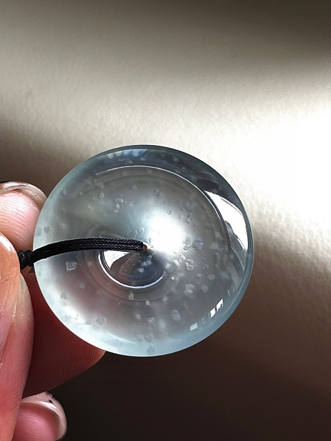 【平安扣】点点木那雪花棉，清莹起光尺寸：25*5.2