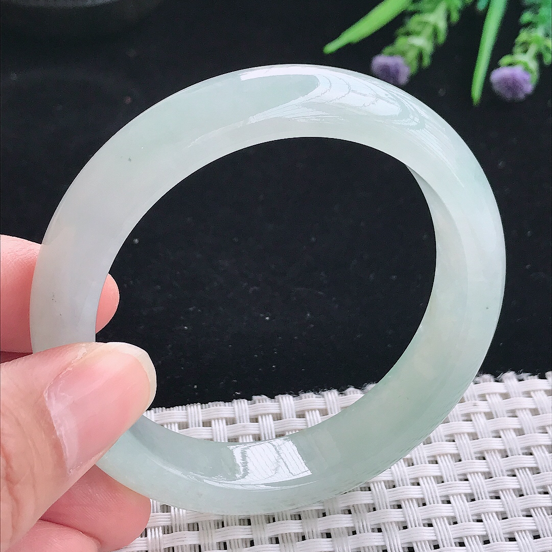 实拍A货翡翠56/13.3/8.5老坑冰胶果冻冰晴手镯宽边玉镯手环