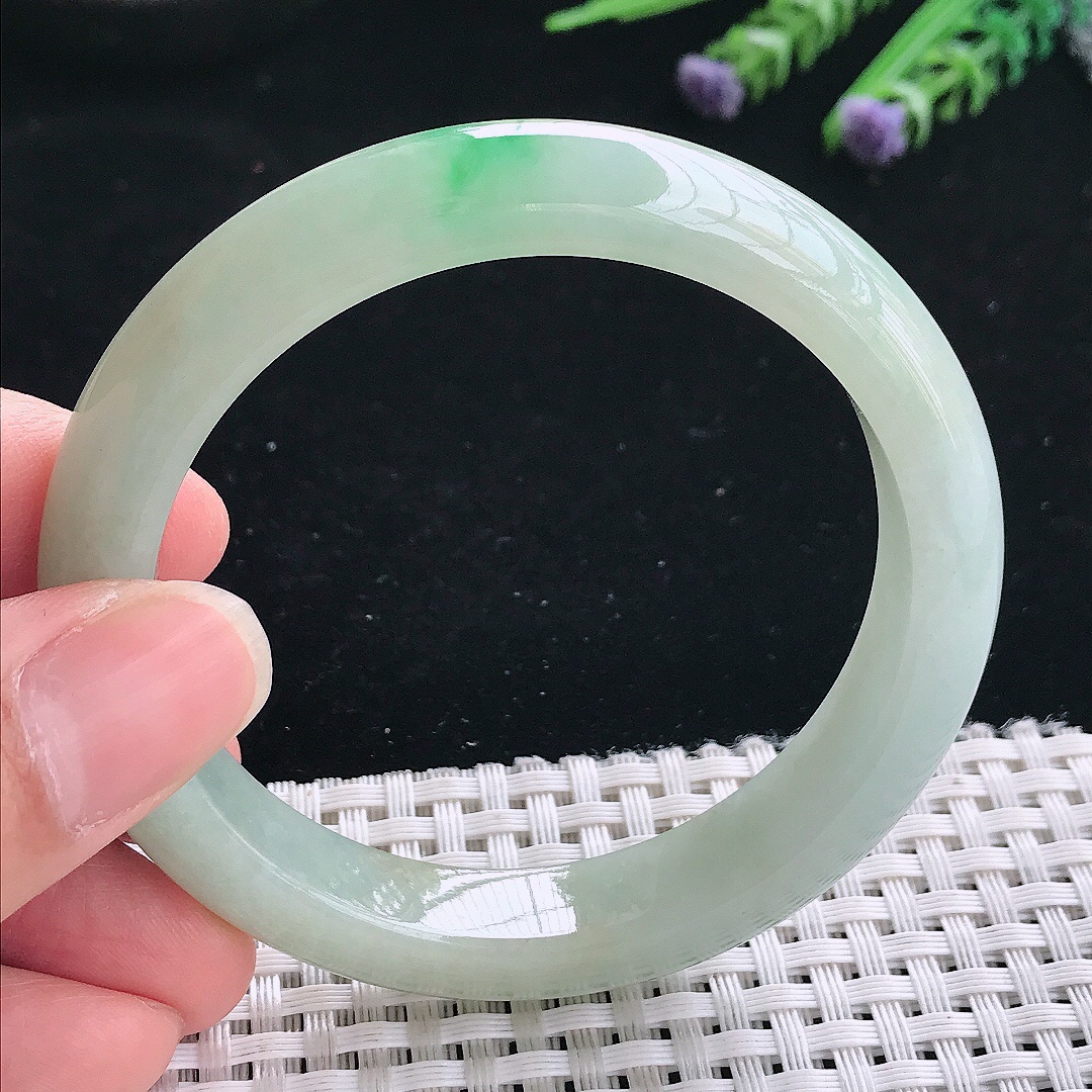 实拍A货翡翠55/11.2/8.2老坑冰润飘阳绿手镯玉镯手环