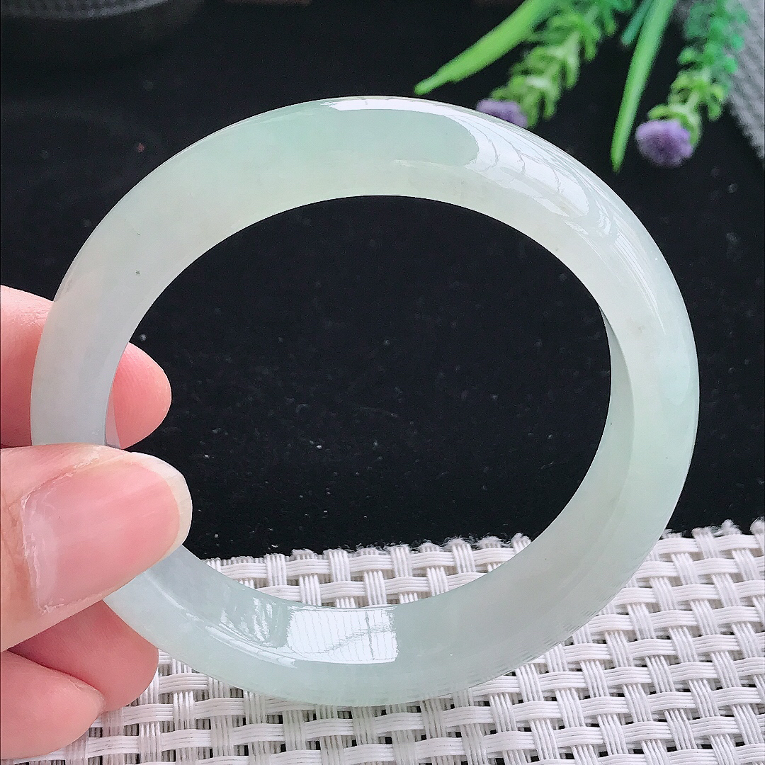 实拍A货翡翠56/13.3/8.5老坑冰胶果冻冰晴手镯宽边玉镯手环