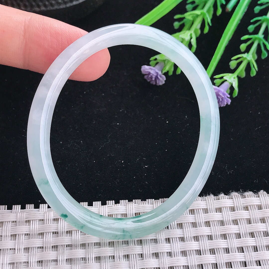 实拍A货翡翠51.5/45.5/5.1/6.1老坑冰种飘花贵妃手镯叮当镯手环