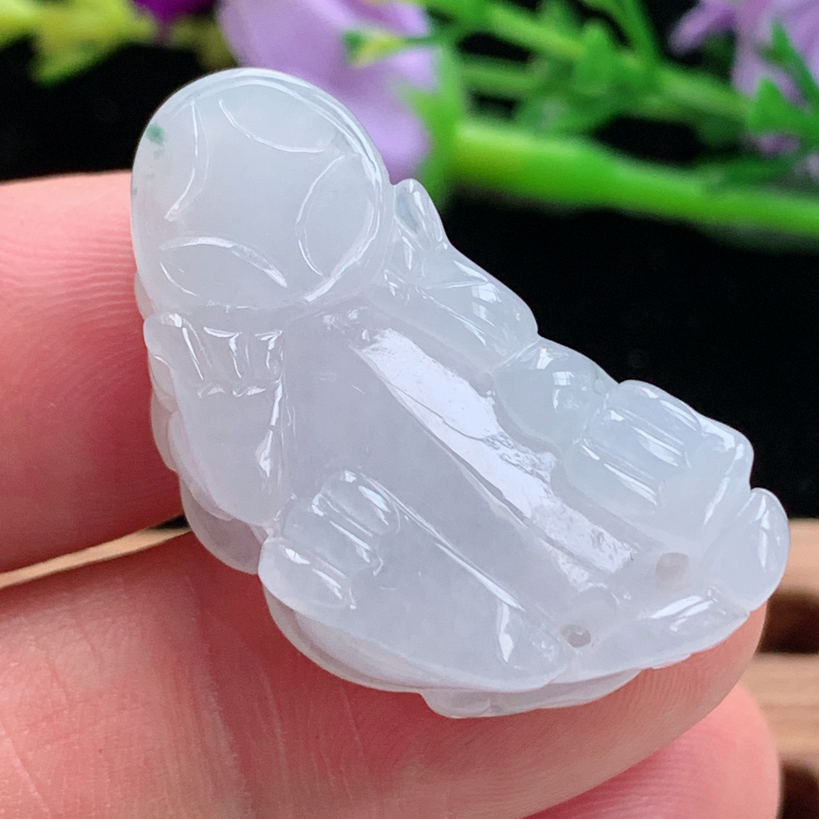 xo实拍30*16.3*9.8缅甸翡翠a货冰飘花招财貔貅 玉皮休玉挂件 玉坠