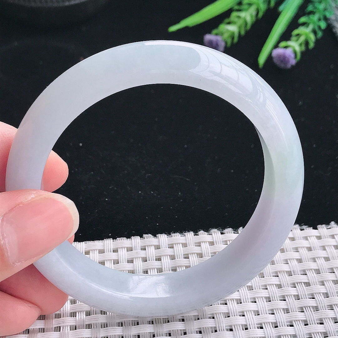 实拍A货翡翠57/12.8/8.8老坑秀气温润浅紫色手镯玉镯手环