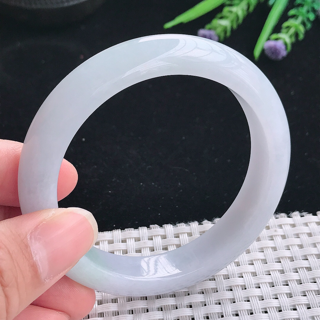 实拍A货翡翠57/12.8/8.8老坑秀气温润浅紫色手镯玉镯手环