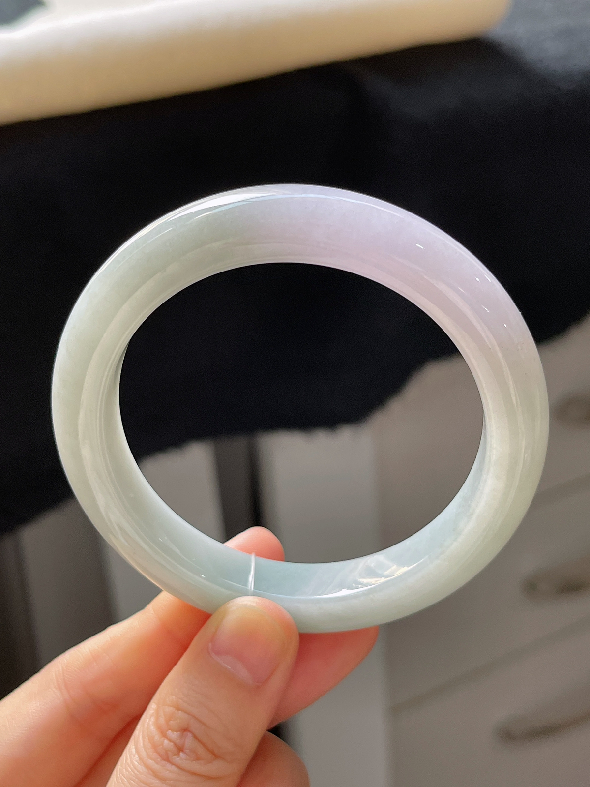 正圈55.4圈口，翡翠糯化种春带彩手镯