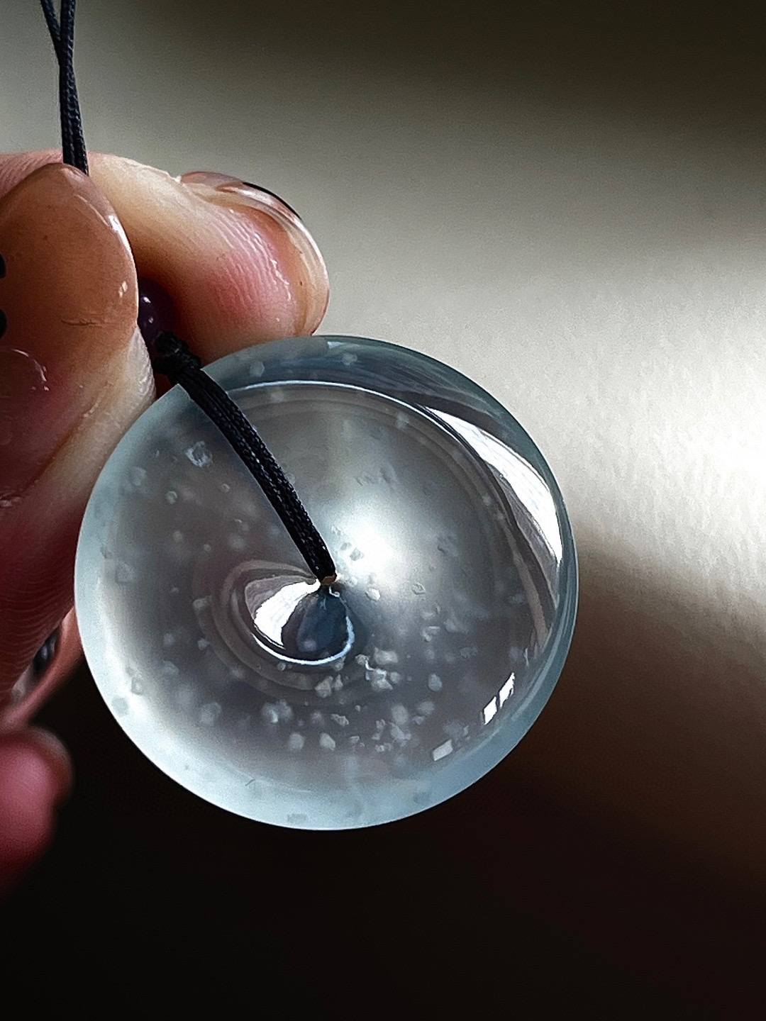 【平安扣】点点木那雪花棉，清莹起光尺寸：25*5.2