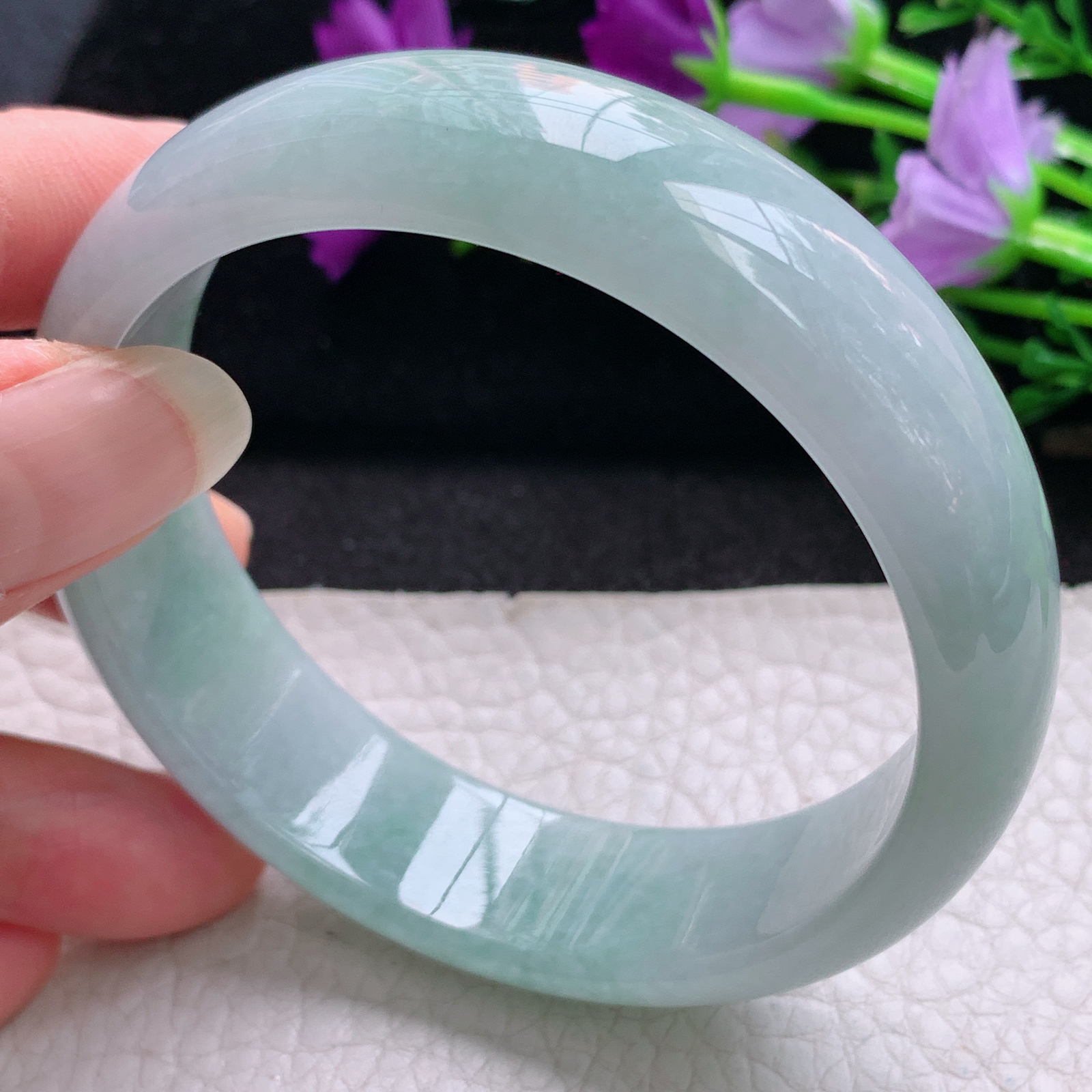 nr清新款59/16.5/7.2轮胎镯 缅甸翡翠A货玉手镯精美飘绿正圈玉手环