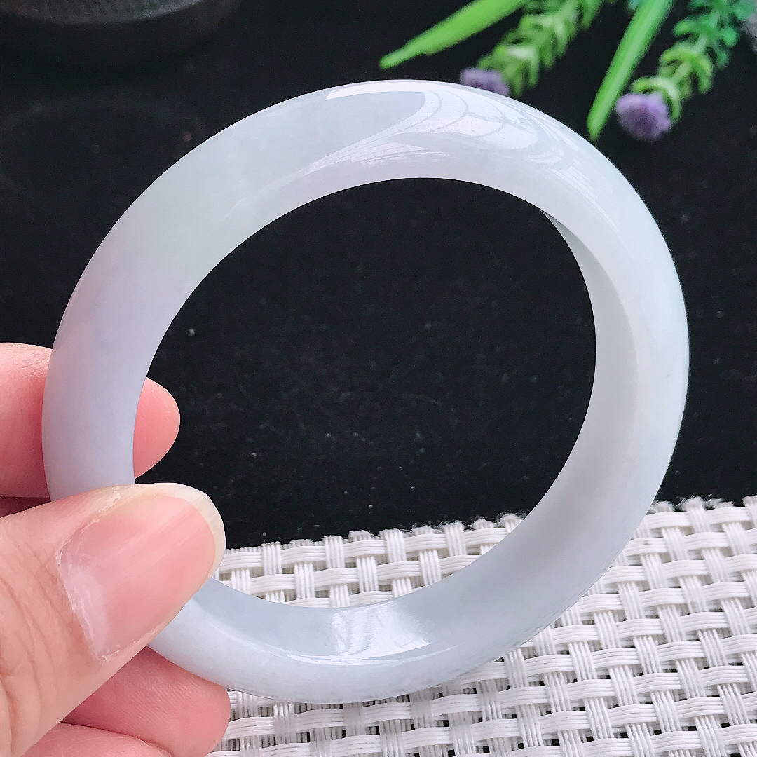 实拍A货翡翠57/12.8/8.8老坑秀气温润浅紫色手镯玉镯手环