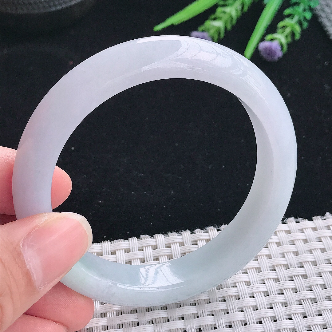 实拍A货翡翠57/12.8/8.8老坑秀气温润浅紫色手镯玉镯手环