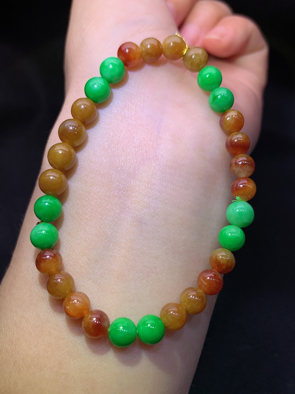 冰黄阳绿圆珠手串，手链，冰润鲜艳，种水足，Xili 尺寸6.1
