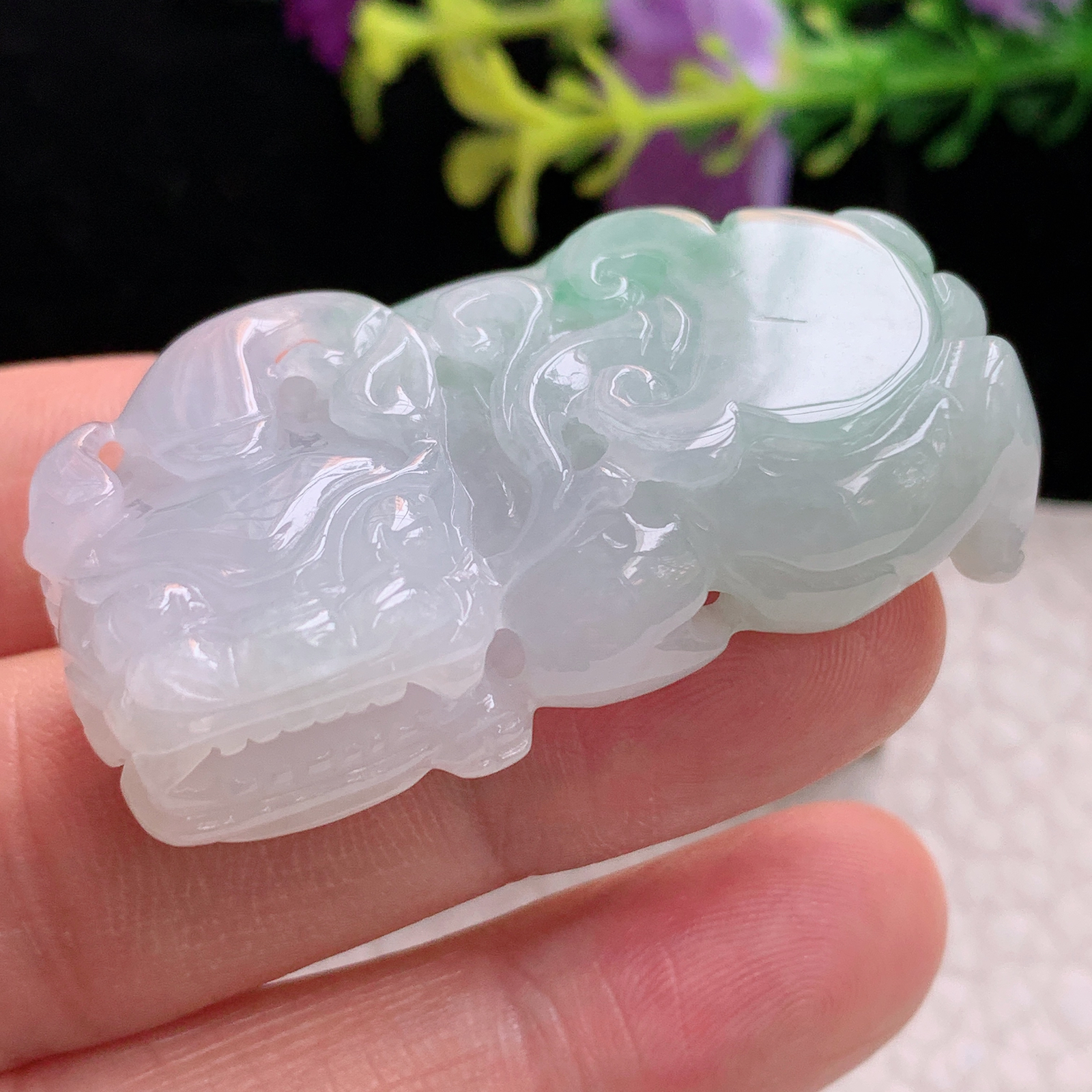 xo实拍44.8*23.5*12.2缅甸翡翠a货冰飘绿霸王貔貅 玉皮休挂件 玉坠