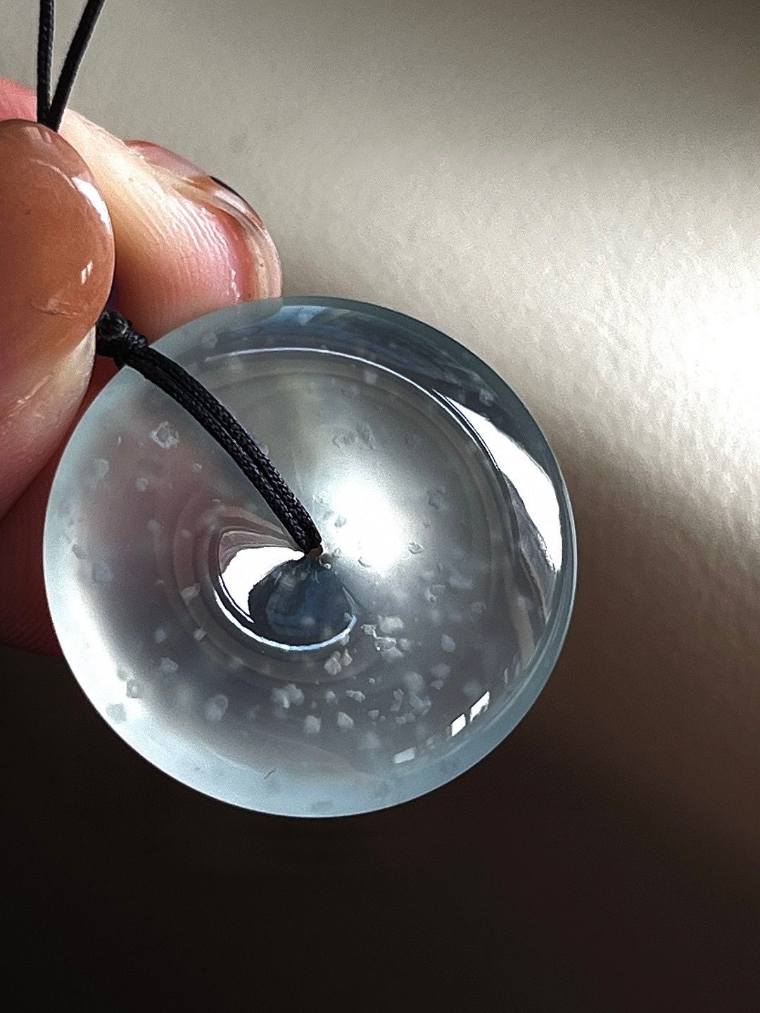 【平安扣】点点木那雪花棉，清莹起光尺寸：25*5.2