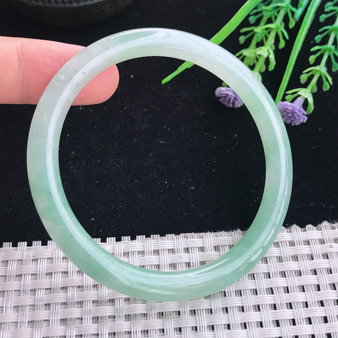 实拍A货翡翠57/6.2/7.4老坑秀气冰晴绿叮当手镯玉镯手环