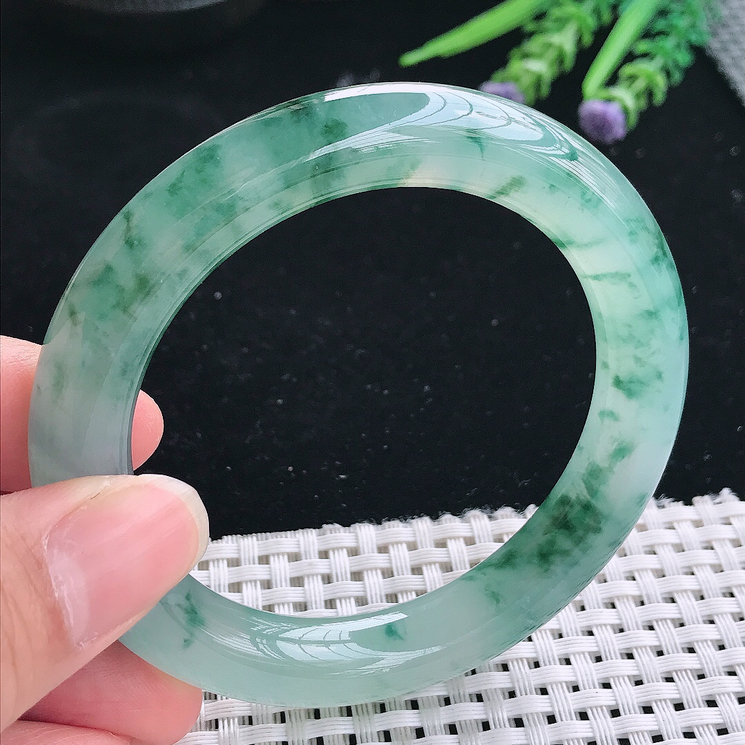 实拍A货翡翠56/10.8/10.6老坑冰胶果冻冰飘花圆条手镯玉镯手环珍藏佳品