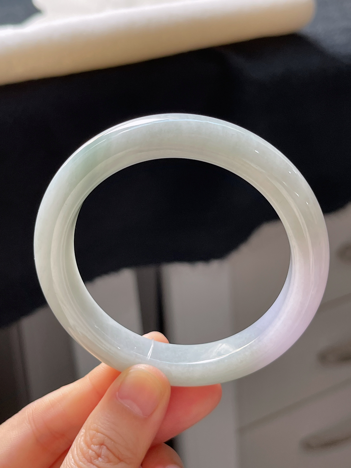 正圈55.4圈口，翡翠糯化种春带彩手镯