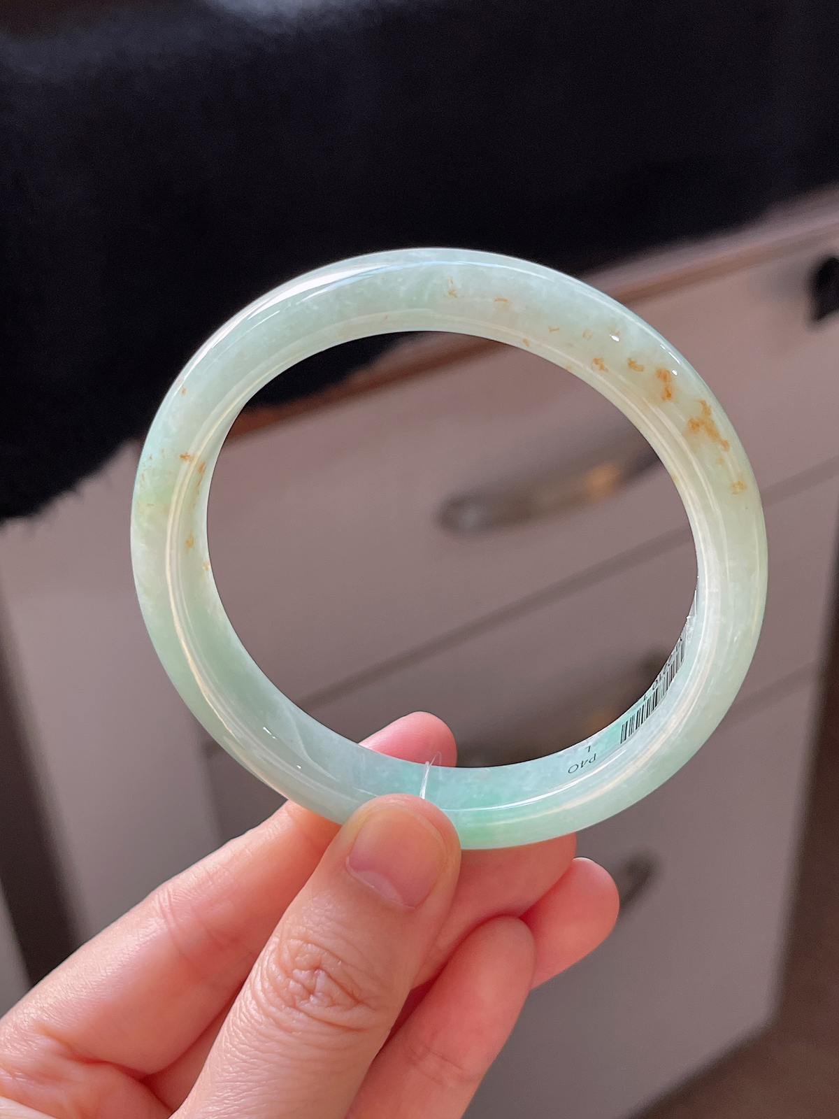 正圈59.3圈口，翡翠糯化种浅绿色手镯