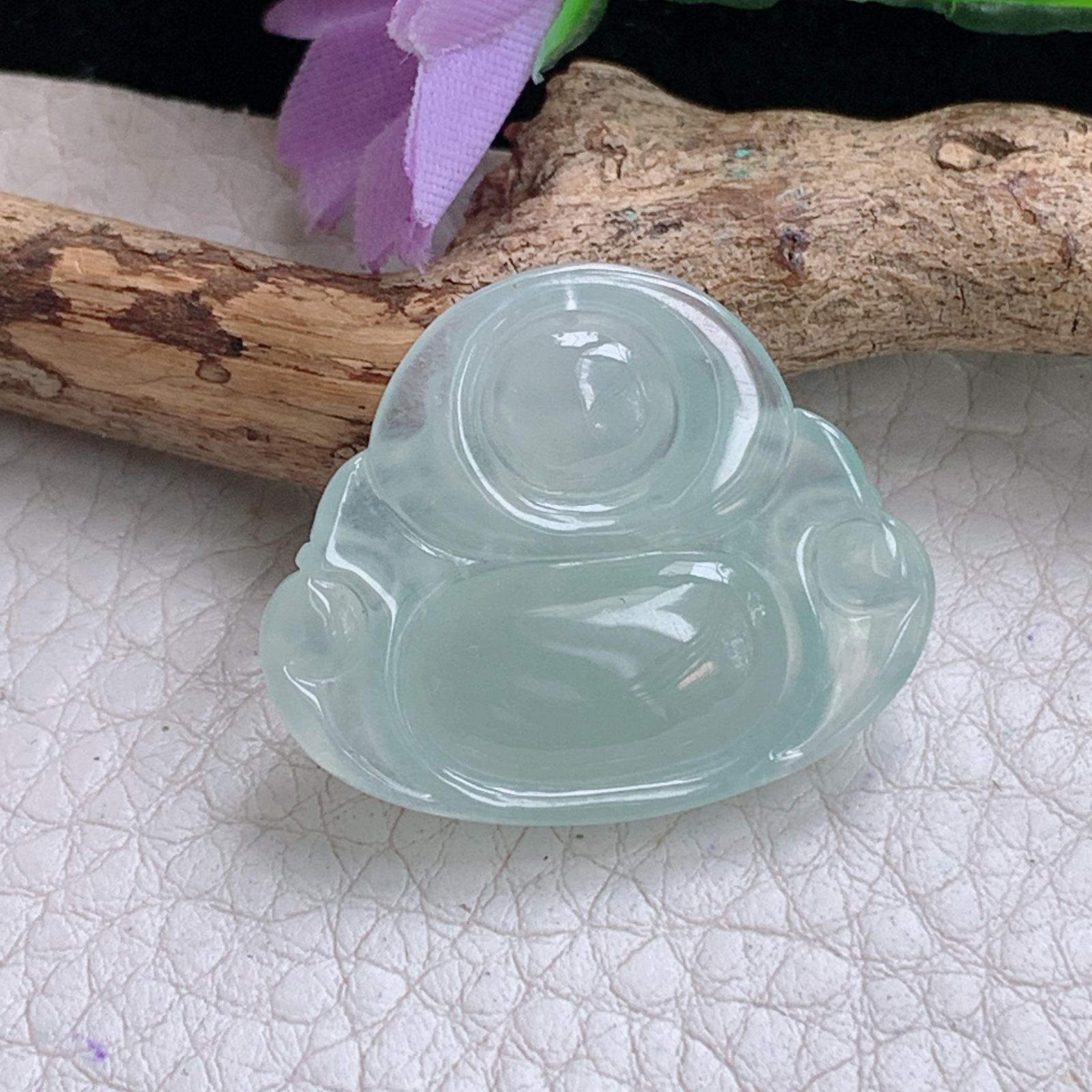 xo实拍23.8*29*6.6缅甸翡翠a货冰晴起光佛公 弥勒佛玉挂件 玉坠