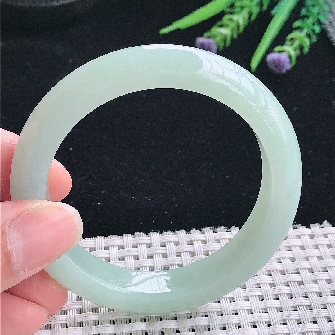 实拍A货翡翠54.5/11.6/9老坑秀气冰润冰晴绿手镯玉镯手环