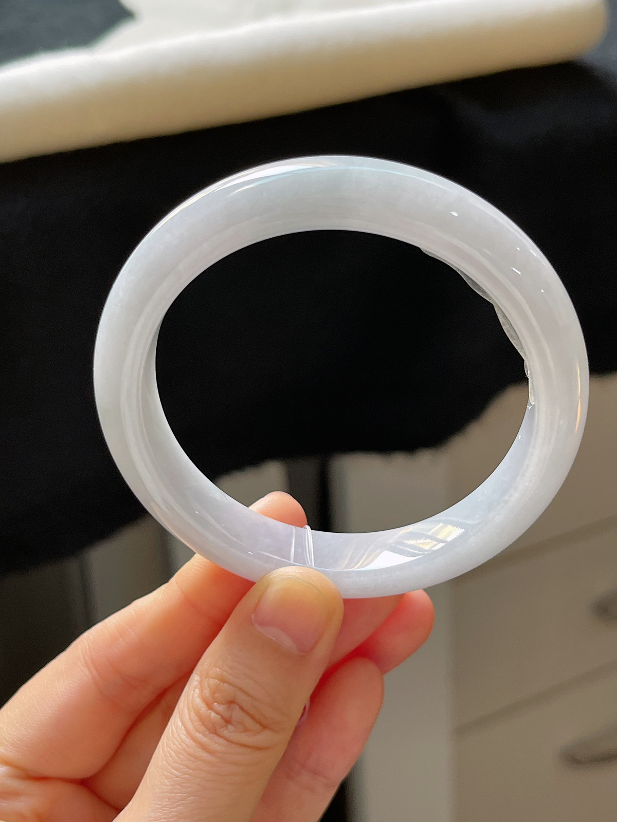 正圈55.2圈口，翡翠糯化种白色手镯