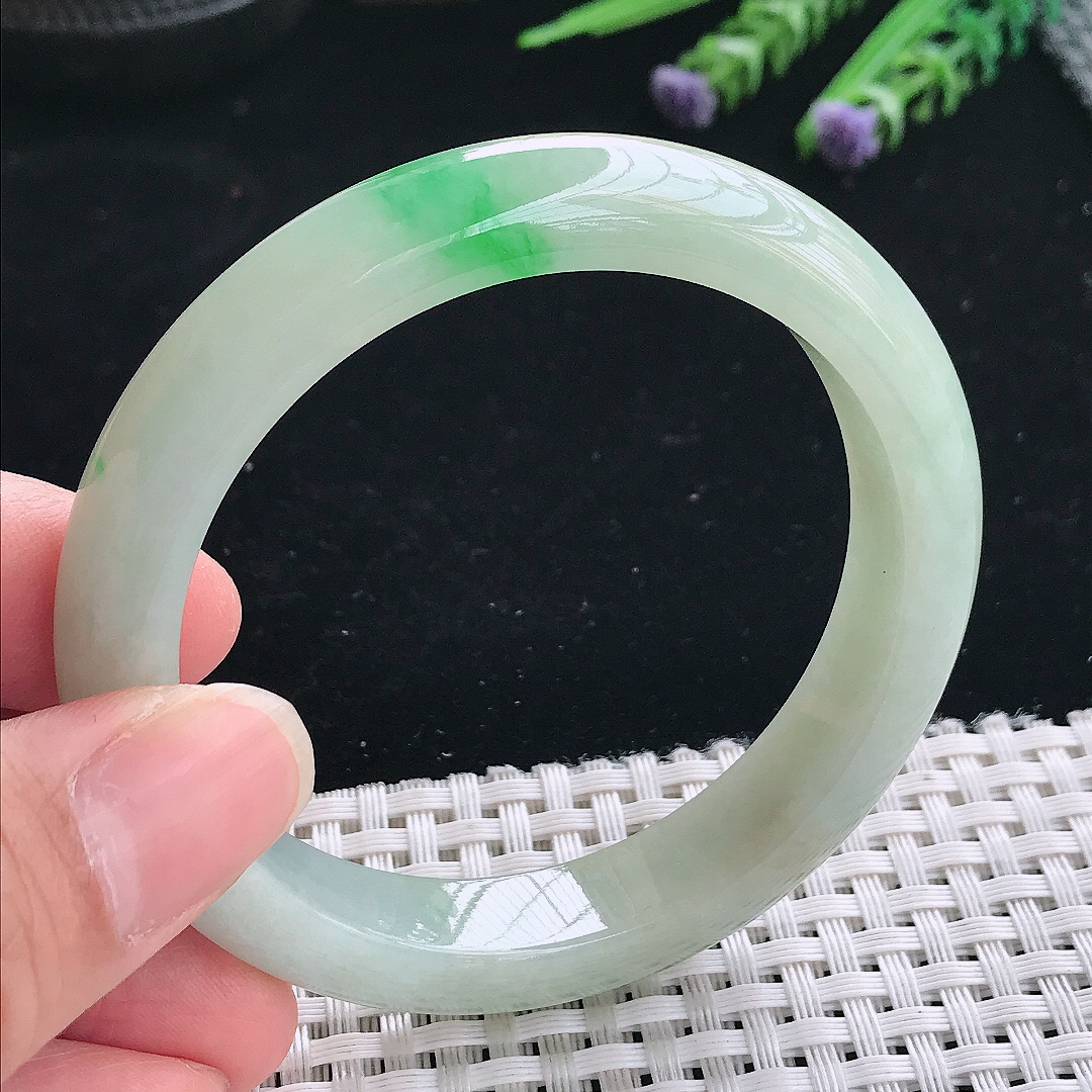 实拍A货翡翠55/11.2/8.2老坑冰润飘阳绿手镯玉镯手环