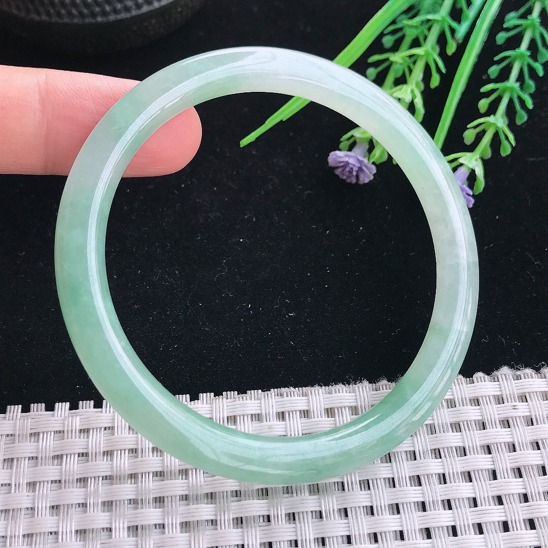 实拍A货翡翠57/6.2/7.4老坑秀气冰晴绿叮当手镯玉镯手环