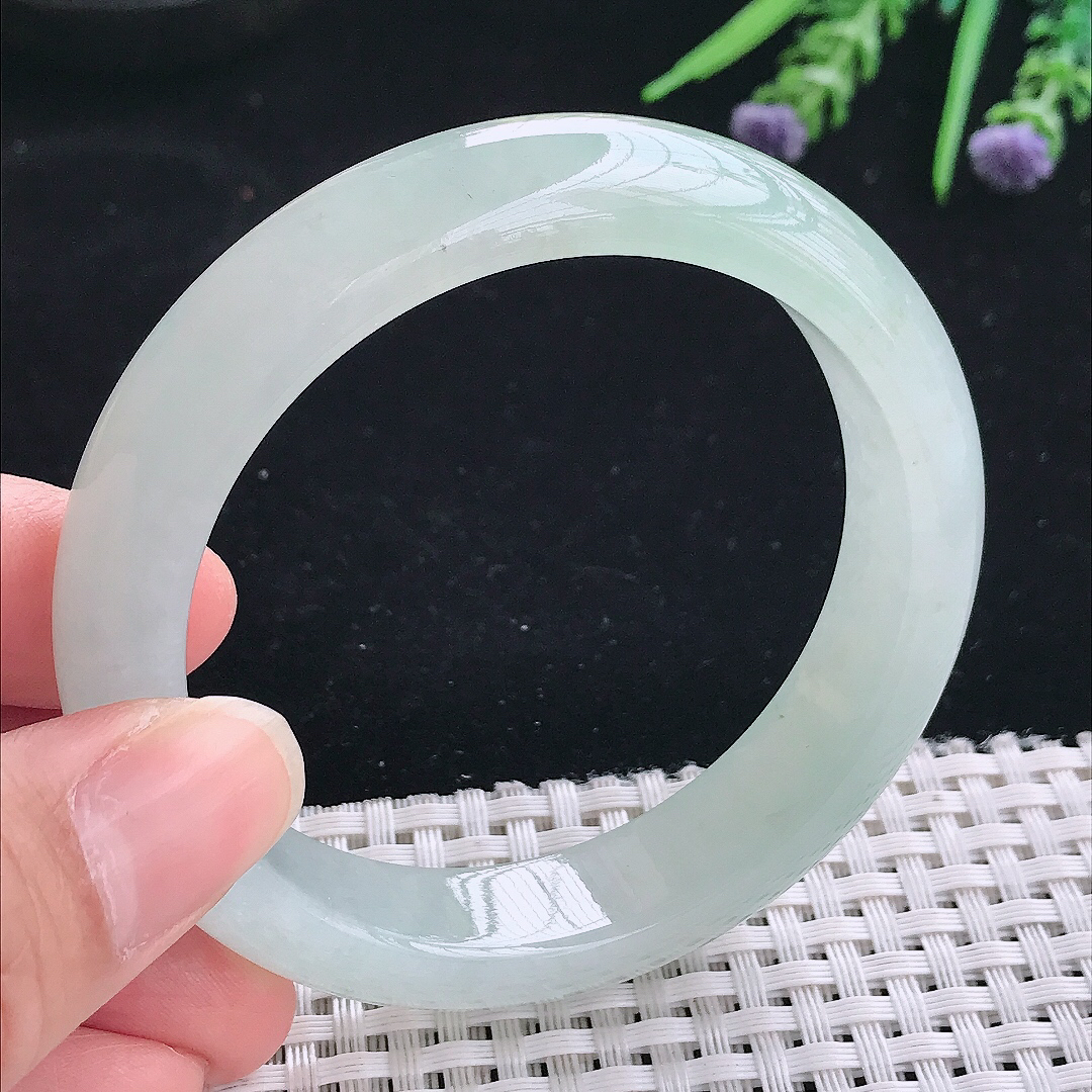 实拍A货翡翠56/13.3/8.5老坑冰胶果冻冰晴手镯宽边玉镯手环