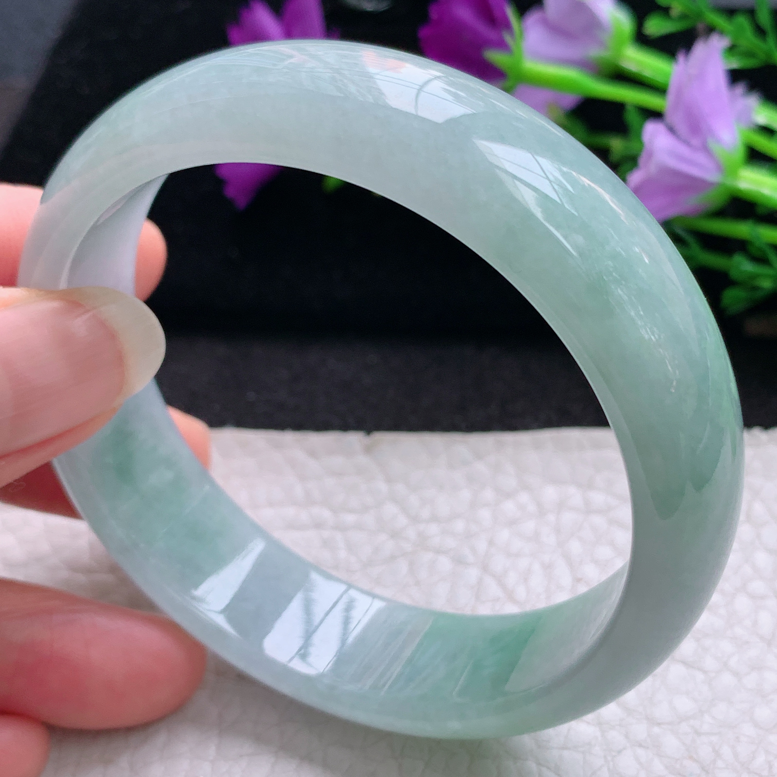 nr清新款59/16.5/7.2轮胎镯 缅甸翡翠A货玉手镯精美飘绿正圈玉手环