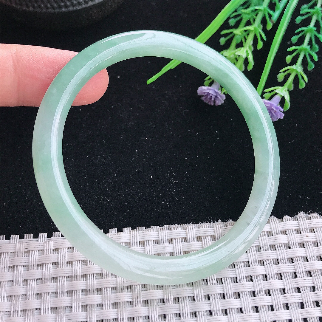 实拍A货翡翠57/6.2/7.4老坑秀气冰晴绿叮当手镯玉镯手环