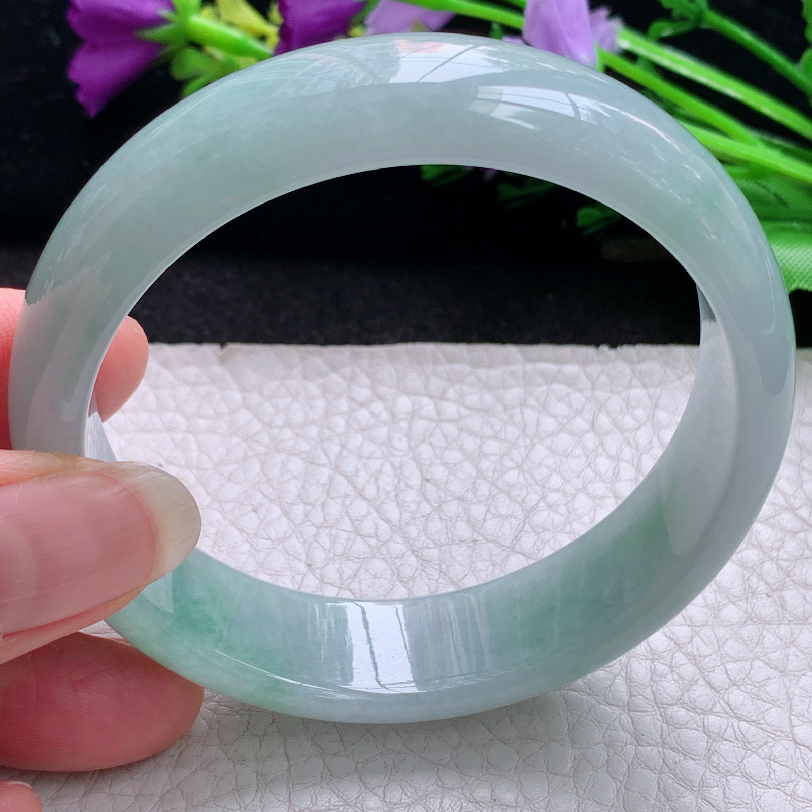 nr清新款59/16.5/7.2轮胎镯 缅甸翡翠A货玉手镯精美飘绿正圈玉手环