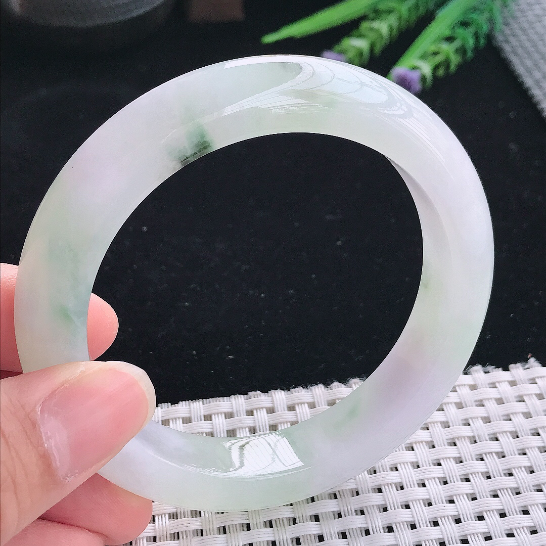 实拍A货翡翠60/12.8/10老坑冰胶水灵冰飘花手镯玉镯手环