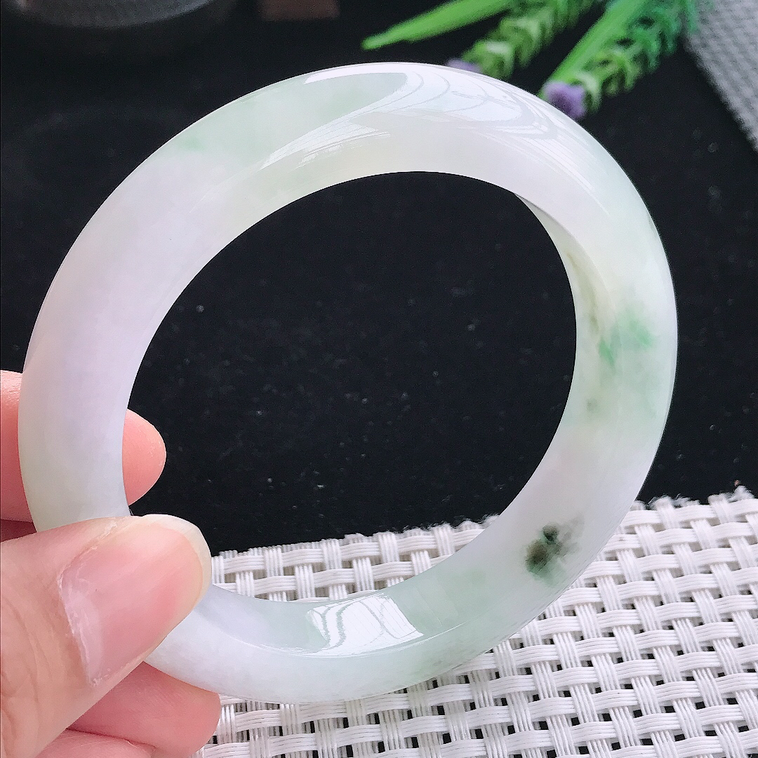 实拍A货翡翠60/12.8/10老坑冰胶水灵冰飘花手镯玉镯手环