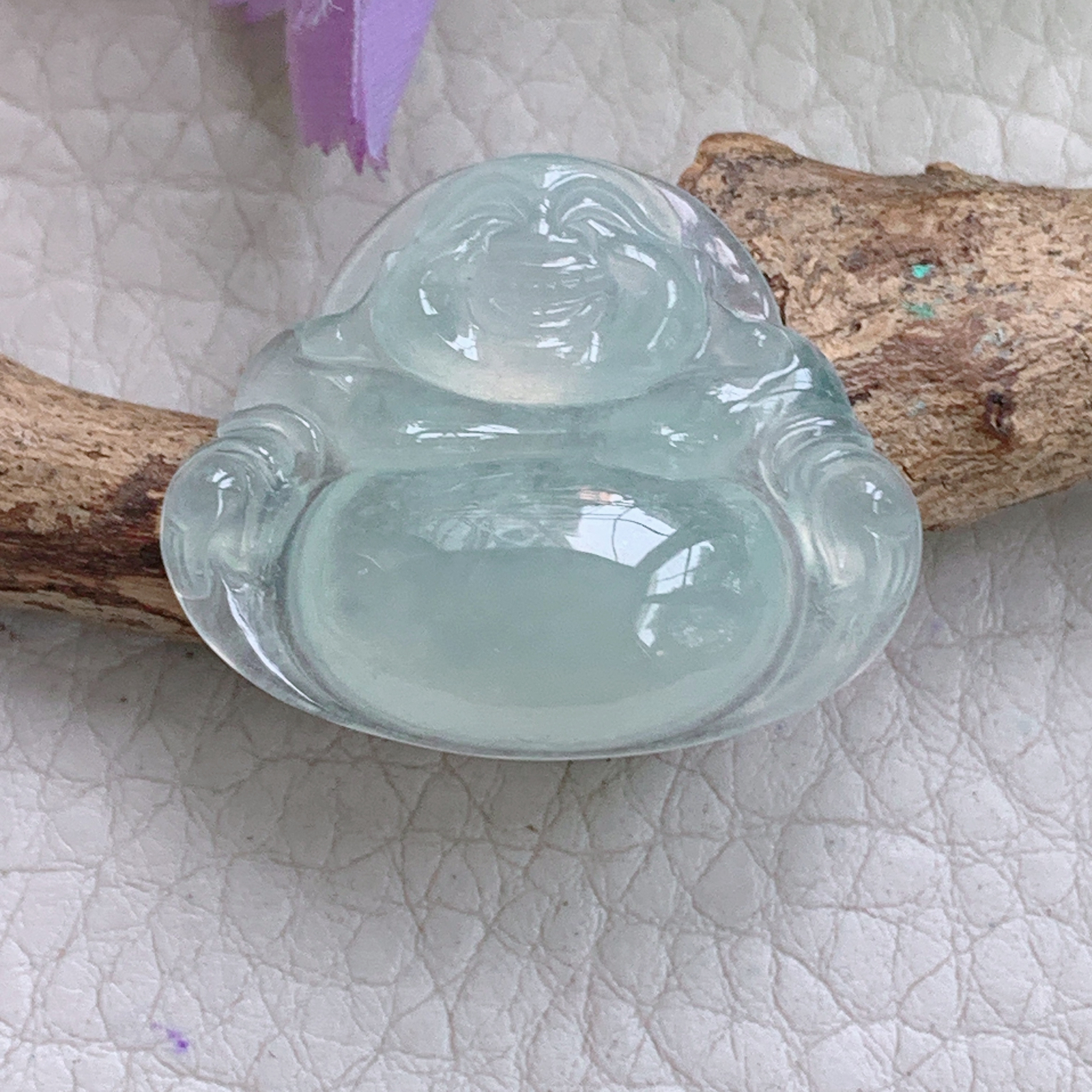 xo实拍23.8*29*6.6缅甸翡翠a货冰晴起光佛公 弥勒佛玉挂件 玉坠