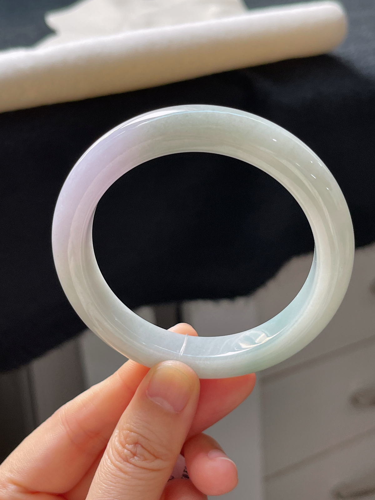 正圈55.4圈口，翡翠糯化种春带彩手镯