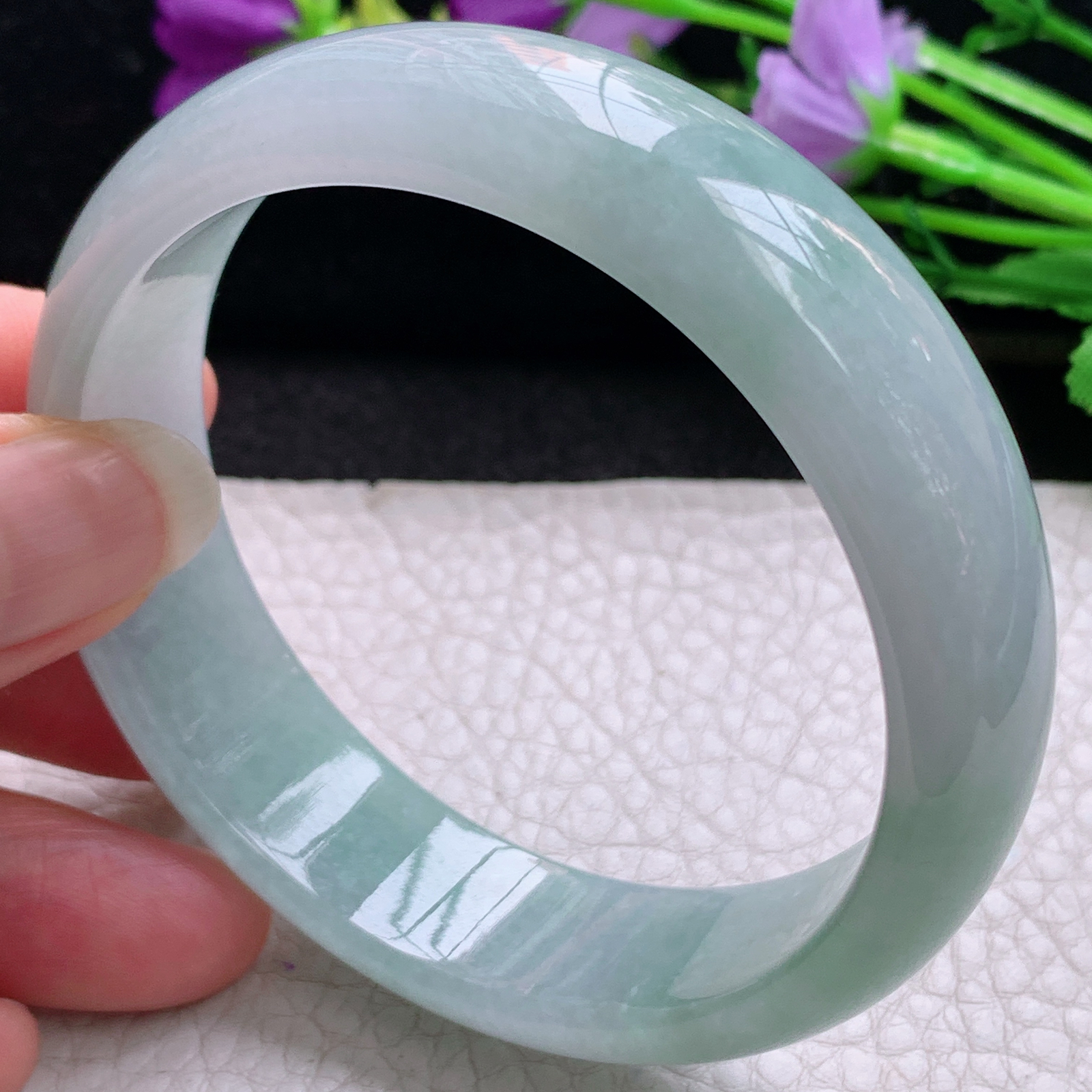 nr清新款59/16.5/7.2轮胎镯 缅甸翡翠A货玉手镯精美飘绿正圈玉手环