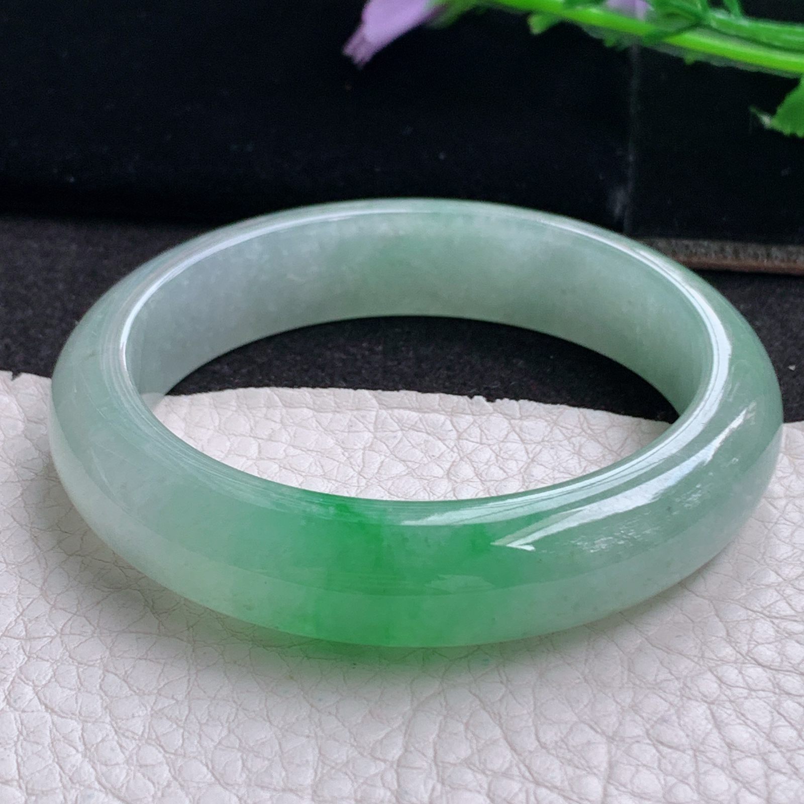 r实拍54.5*13*8.2平安镯 天然缅甸翡翠A货玉手镯冰阳绿正圈玉手环