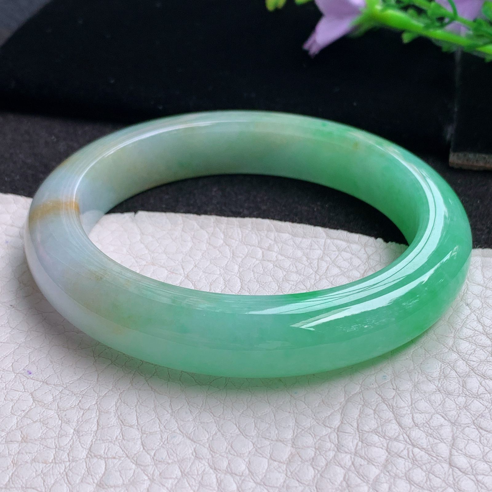 ss大圈口62*12.6*10平安镯 天然缅甸翡翠A货玉手镯三彩大气正圈玉手环