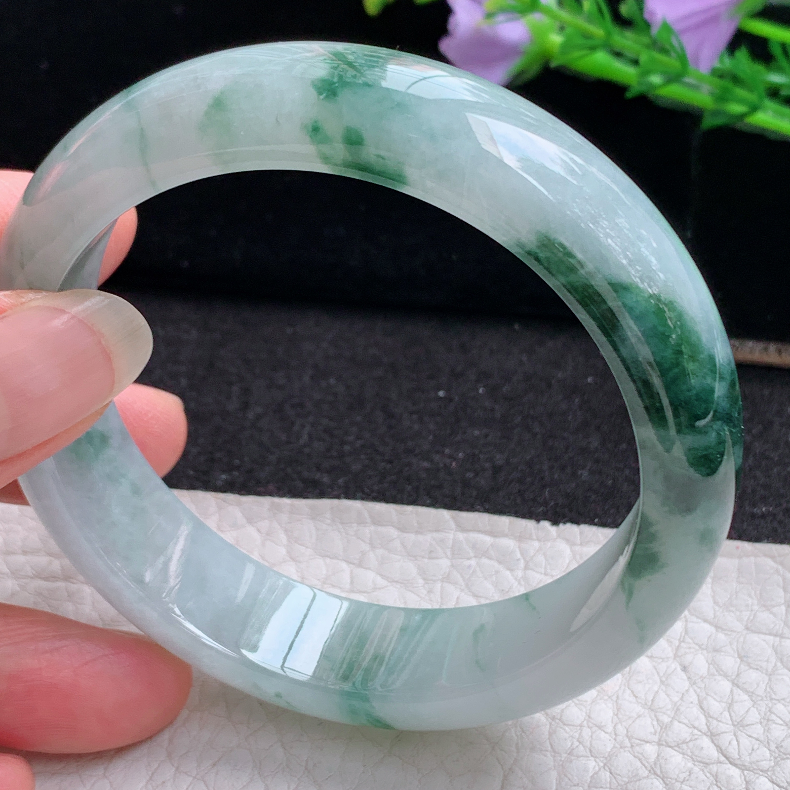 ss实拍58.5*15*8.2轮胎镯 天然缅甸翡翠A货玉手镯冰飘花大气正圈玉手环
